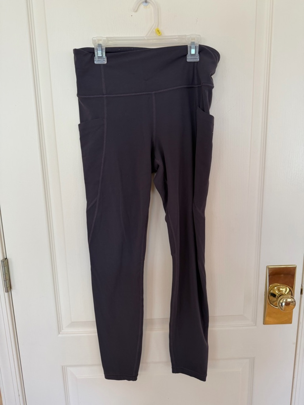 Dark Purple High-Waist Athleta Leggings with Side Pockets